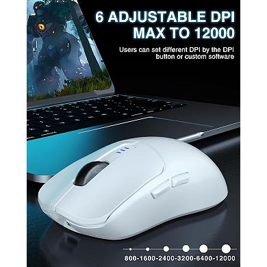 AULA SC580 Wireless Gaming Mouse, 12000 DPI, Tri-Mode, 6 Buttons, Rechargeable, Ergonomic, White