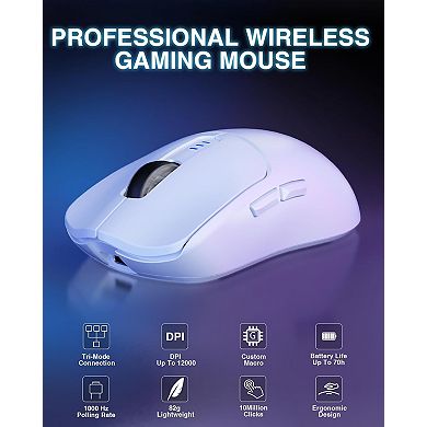 AULA SC580 Wireless Gaming Mouse, 12000 DPI, Tri-Mode, 6 Buttons, Rechargeable, Ergonomic, White