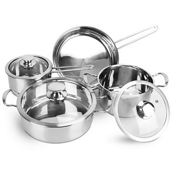 Stainless Steel Cookware Set Pots & Pans with Stockpot, Saucepan & Frying Pan