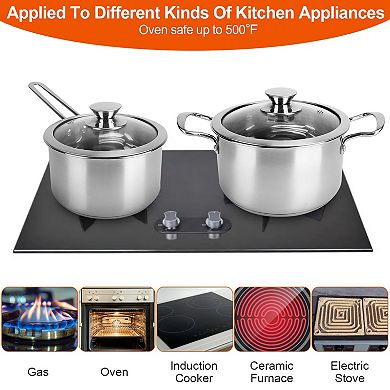 Stainless Steel Cookware Set Pots & Pans with Stockpot, Saucepan & Frying Pan