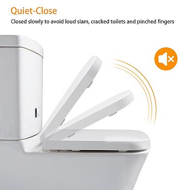 Square Toilet Seat with Grip-Tight Seat Bumpers Heavy-Duty Quiet-Close Quick-Release Easy Cleaning W