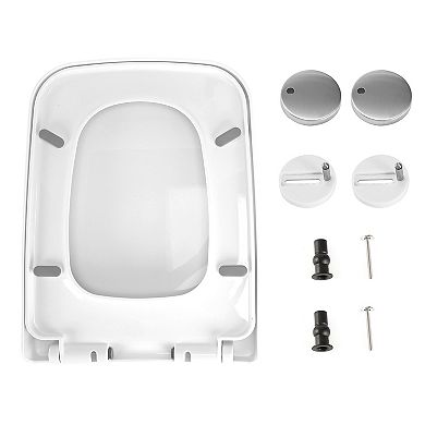 Square Toilet Seat with Grip-Tight Seat Bumpers Heavy-Duty Quiet-Close Quick-Release Easy Cleaning W