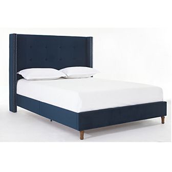 GOMYHOME Upholstered Queen Bed, Blue Velvet with 54" Tufted Headboard
