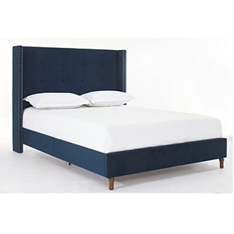 GOMYHOME Upholstered Queen Bed, Blue Velvet with 54" Tufted Headboard