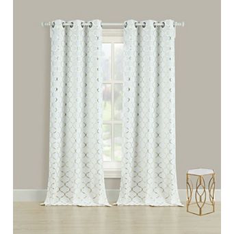 Kate Aurora 2 Pack Cotton Blend Quatrefoil Lattice Grommet Top Window Curtain Panels
