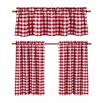 Goodgram Candy Apple Red and White Country Checkered Plaid Kitchen Tier Curtain Valance Set