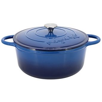 6.35-qt Round Enameled Cast Iron Dutch Oven with Self Basting Lid in Dark Blue