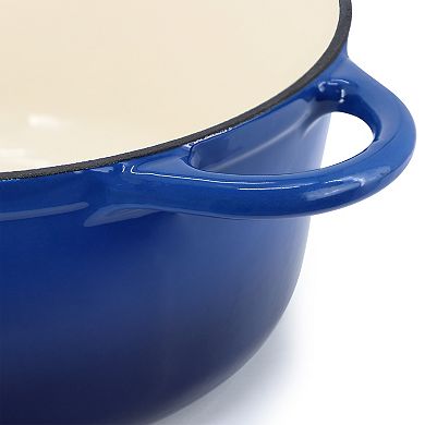 6.35 Quart Round Enameled Cast Iron Dutch Oven with Self Basting Lid in Dark Blue