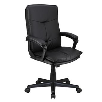High Back Tufted Faux Leather Adjustable Office Chair in Black
