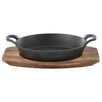 Mini Cast Iron Oval Pan with Wood Tray