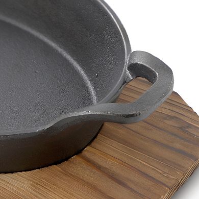 Mini Cast Iron Oval Pan with Wood Tray