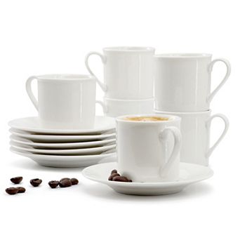 Aspin 12 pc 2.5 Ounce Porcelain Espresso Cup Set in White with Saucers
