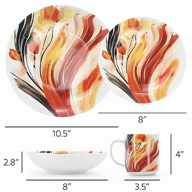 Tulip Fields 16 Piece Round Porcelain Dinnerware Set