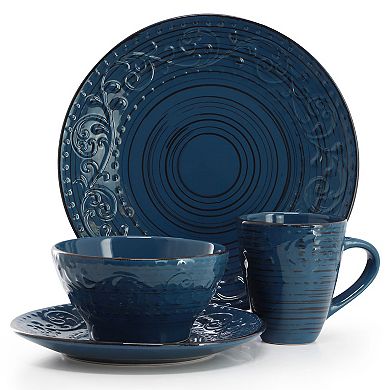 Malibu Sea Glass 16-Piece Stoneware Dinnerware Set in Dark Blue
