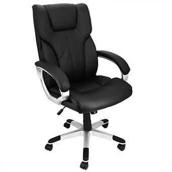 High Back Adjustable Faux Leather Office Chair in Black and Gray Base