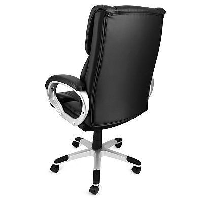 High Back Adjustable Faux Leather Office Chair in Black and Gray Base