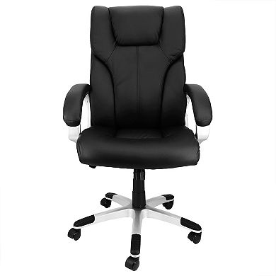 High Back Adjustable Faux Leather Office Chair in Black and Gray Base