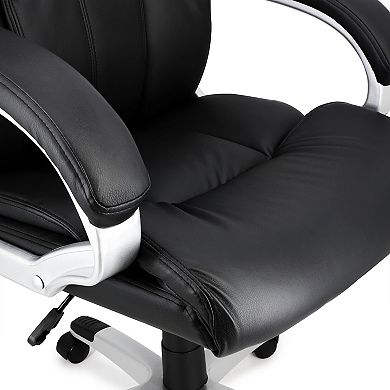 High Back Adjustable Faux Leather Office Chair in Black and Gray Base