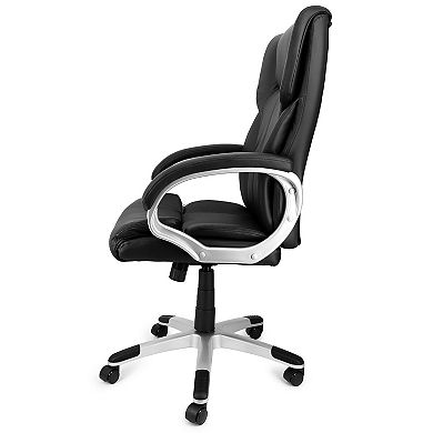 High Back Adjustable Faux Leather Office Chair in Black and Gray Base