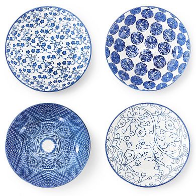 Aurora 16 Piece Assorted Porcelain Double Bowl Dinnerware Set in Blue