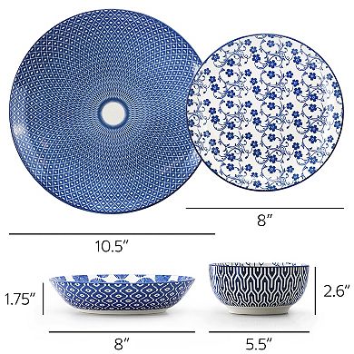 Aurora 16 Piece Assorted Porcelain Double Bowl Dinnerware Set in Blue