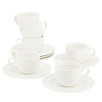 Sol 12 pc 3 Ounce Porcelain Espresso Cup with Saucer Set in White