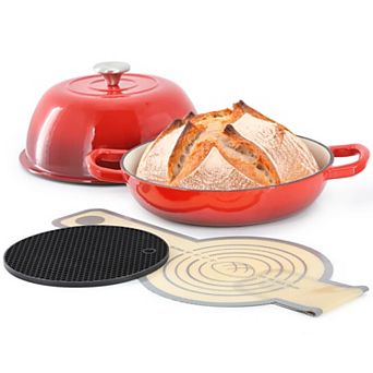 6-qt Enameled Cast Iron Bread Pot in Red with Baking Mat