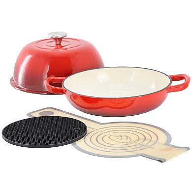 6 Quart Enameled Cast Iron Bread Pot in Red with Baking Mat