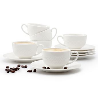 Luna 12 pc 3 Ounce Porcelain Espresso Cup Set in White with Saucers