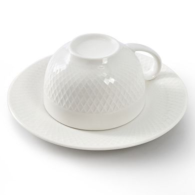 Luna 12 Piece 3 Ounce Porcelain Espresso Cup Set in White with Saucers