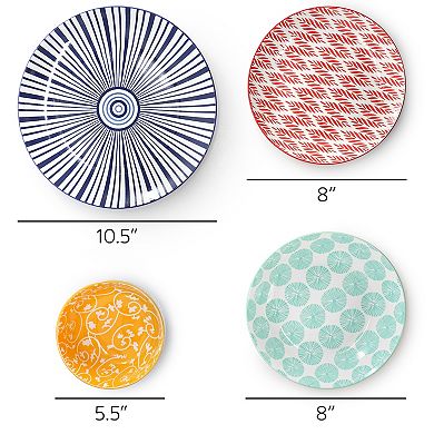 Giovanna 16 Piece Assorted Porcelain Double Bowl Dinnerware Set