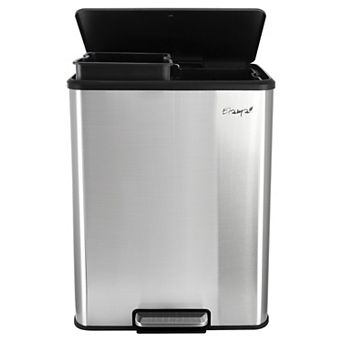 60 Liter 2 Compartment Large 8 Gallon Split Stainless Steel Step Trash Bin with Slow Close Mechanism