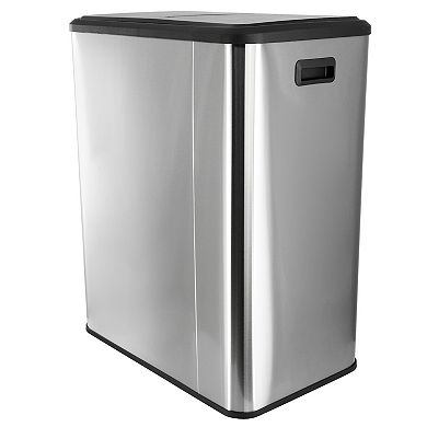 60 Liter 2 Compartment Large 8 Gallon Split Stainless Steel Step Trash Bin with Slow Close Mechanism