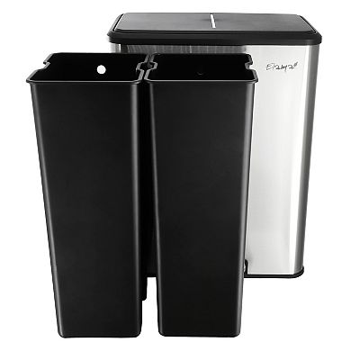 60 Liter 2 Compartment Large 8 Gallon Split Stainless Steel Step Trash Bin with Slow Close Mechanism
