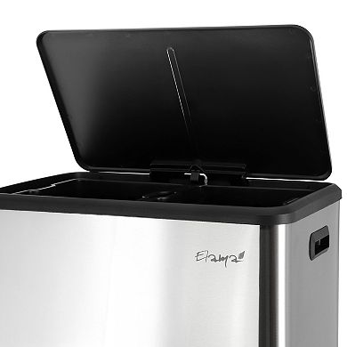 60 Liter 2 Compartment Large 8 Gallon Split Stainless Steel Step Trash Bin with Slow Close Mechanism