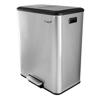 60 Liter 2 Compartment Large 8 Gallon Split Stainless Steel Step Trash Bin with Slow Close Mechanism