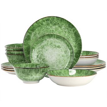Oceanus 16 pc Porcelain Double Bowl Dinnerware Set in Green