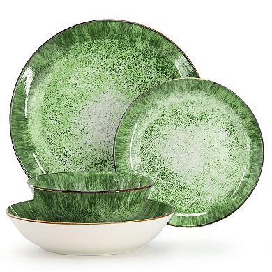 Oceanus 16 Piece Porcelain Double Bowl Dinnerware Set in Green