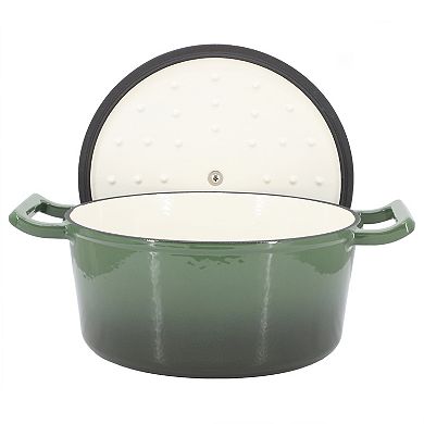 5.3 Quarts Round Enameled Cast Iron Casserole with Self Basting Lid in Gradient Thyme Green