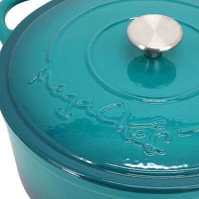 6.35 Quart Round Enameled Cast Iron Dutch Oven with Self Basting Lid in Teal
