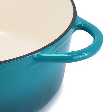 6.35 Quart Round Enameled Cast Iron Dutch Oven with Self Basting Lid in Teal