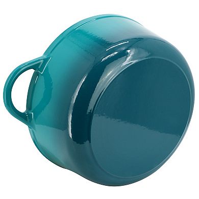 6.35 Quart Round Enameled Cast Iron Dutch Oven with Self Basting Lid in Teal