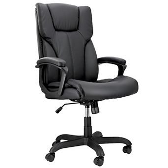 High Back Adjustable Faux Leather Office Chair in Black and Black Base