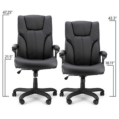 High Back Adjustable Faux Leather Office Chair in Black and Black Base