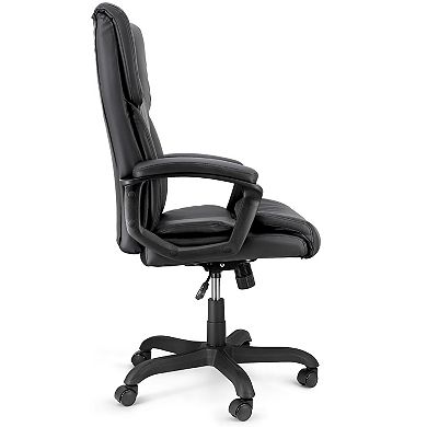 High Back Adjustable Faux Leather Office Chair in Black and Black Base