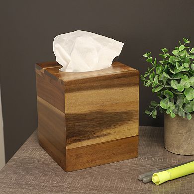Elama Acacia Wood Tissue Box Holder