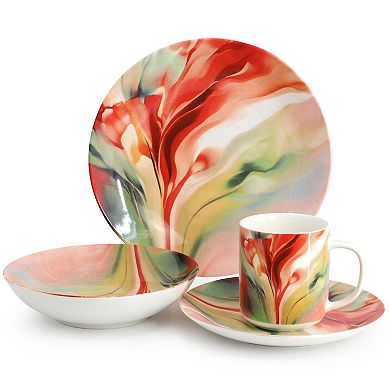 Autumn Storm 16 Piece Abstract Design Round Porcelain Dinnerware Set in Multicolor