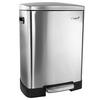 2 Compartment Large 10.6 Gallon Split Stainless Steel Step Trash Bin with Slow Close Mechanism