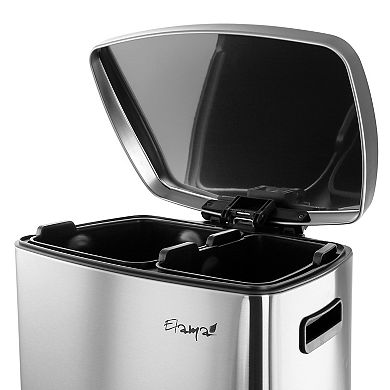 2 Compartment Large 10.6 Gallon Split Stainless Steel Step Trash Bin with Slow Close Mechanism