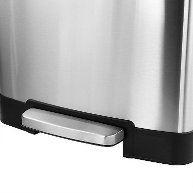 2 Compartment Large 10.6 Gallon Split Stainless Steel Step Trash Bin with Slow Close Mechanism